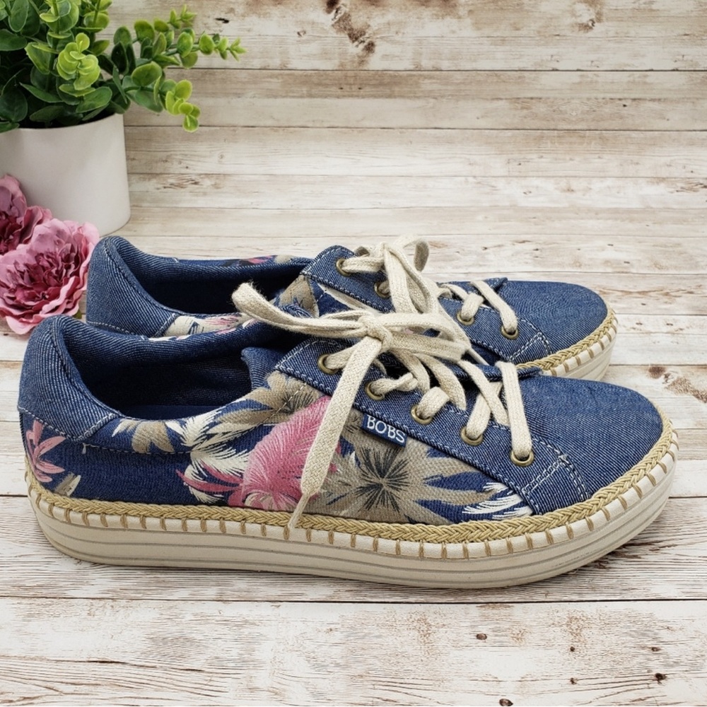 BOBS By Skechers Tropical Print Wedge Shoes, Sz 10